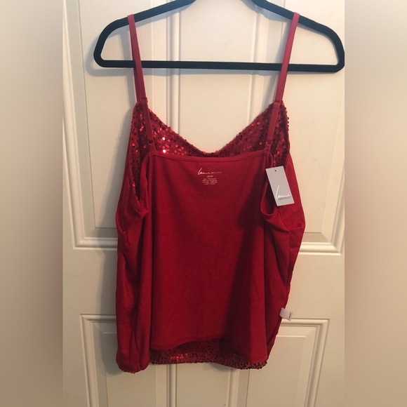 Lane Bryant Red Sequin Cami Tank Spaghetti Adjustable Straps Ruched Bust 22/24 - Picture 4 of 10